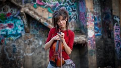 Music graffiti woman violins smiling brunettes violinist 