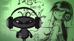 Music Green woman headphones Drawn alien sketches