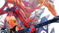 Music guitars anime girls asuka langley soryu neon genesis 