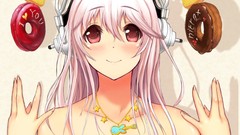 Music headphones Anime donuts I Love You red eyes pink hair 