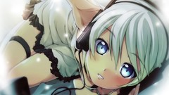Music headphones anime girls blue eyes