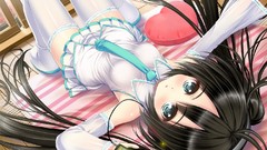 Music headphones Anime Hearts beds long hair anime girls blue 