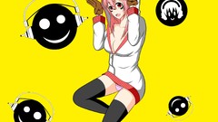 Music headphones Anime red eyes pink hair anime girls super 