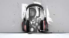 Music headphones DJ back Typography