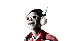 Music headphones DJ white background Vampires funny sunglasses 