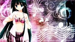 Music headphones long hair anime girls blue eyes black hair 