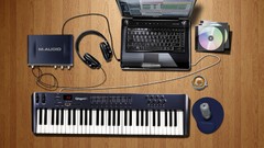 Music headphones notebook Audio Objects desks studio keyboards 
