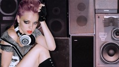 Music headphones purple hair