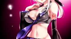 Music headphones red eyes pink hair anime girls short hair 