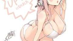 Music headphones red eyes pink hair anime girls super sonico 