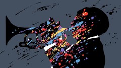 Music jazz multicolor artwork trumpets jazzmen