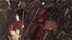 Music Men children soldiers military violins anime girls short 