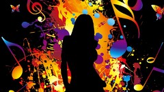 Music notes colors silhouettes multicolor dancers