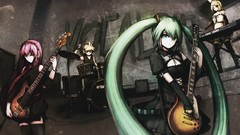 Music parody instruments guitars pink hair long hair anime 