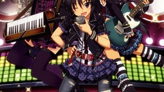 Music red eyes guitars microphones anime girls gray hair 