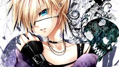 Music skulls anime girls blue eyes vocaloid kagamine len