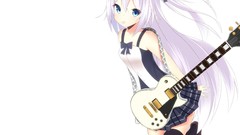 Music white Anime guitars skirts long hair anime girls blue 
