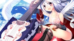Music wings feathers school guitars blush long hair anime girls 