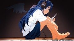 Music wings headphones Anime scarfs blue hair long hair anime 