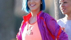 Music woman Adidas faces katy perry blue hair smiling singers 
