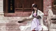 Music woman asians black hair 80 string koto