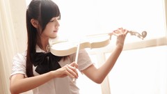 Music woman asians violins black hair