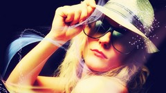 Music woman glasses disco hats dancing club blondes models 