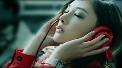 Music woman headphones asians closed eyes