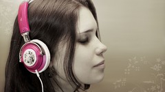 Music woman headphones backgrounds listening