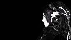 Music woman headphones black background monochrome
