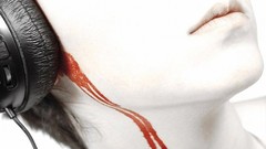 Music woman headphones blood ears
