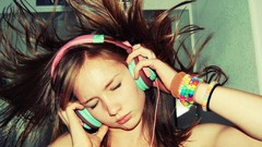 Music woman headphones brunettes