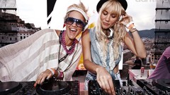 Music woman headphones DJ sound pioneer party blondes mixing 