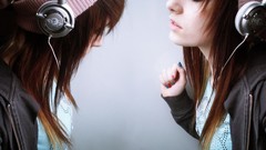 Music woman headphones faces brunettes models