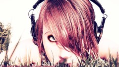 Music woman headphones faces redheads