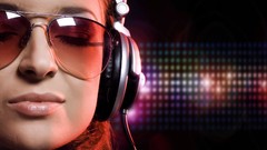 Music woman headphones glasses lips faces