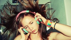 Music woman headphones long hair