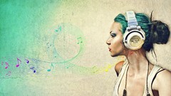 Music woman headphones sound minimalistic artwork