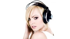 Music woman headphones white background blondes akg alexandra 