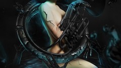 Music woman science fiction surreal nude cyborgs artistic