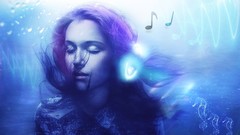 Music woman underwater listening