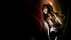 Music Women headphones model black background digital art lines