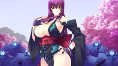 Muv-luv purple hair cleavage hentai Japanese clothes huge boobs 