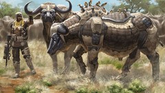 Nature Animals Men Robots soldiers horns cyborgs artwork 