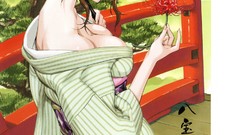 Nature Anime anime girls brunettes yellow eyes standing artwork 