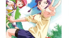 Nature Anime glasses Umbrellas red eyes sitting schoolgirls 