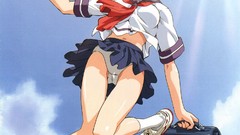 Nature Anime red eyes schoolgirls smiling anime girls skies 