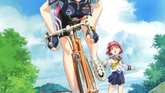 Nature Anime running red eyes sitting smiling anime girls skies 