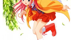 Nature Anime Umbrellas Frogs pink hair smiling anime girls blue 