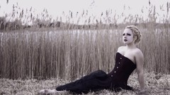 Nature black and white woman wheat dress models